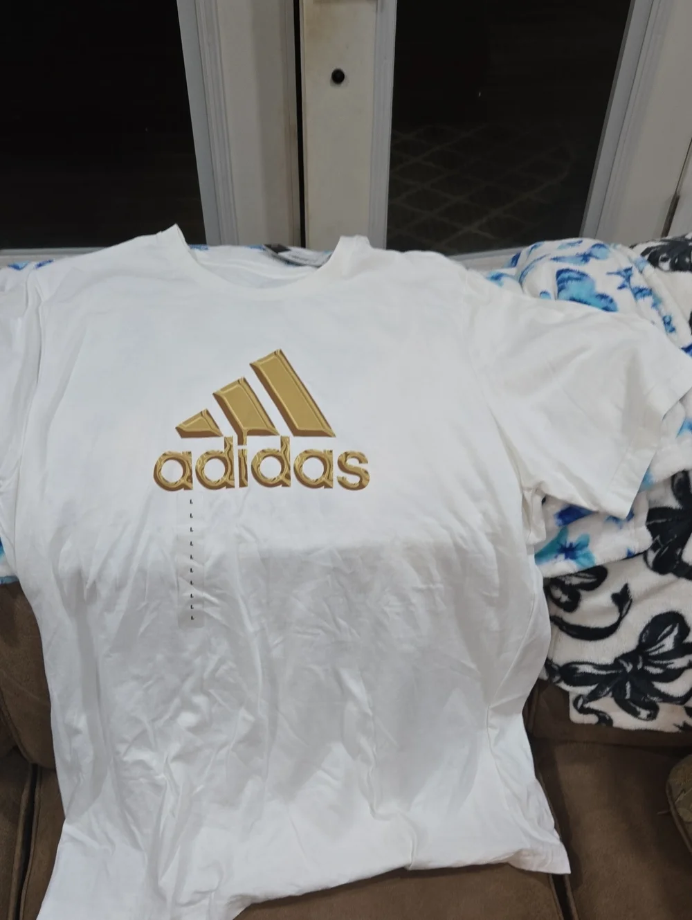 adidas White Men's Short Sleeve Tee with Gold Logo